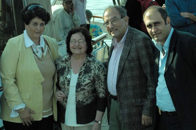 Nobel laureate Mairead Maguire with Gaza human rights activists Dr. Mona El-Farra, Dr. Eyad Seraj, and Amjad Shawa